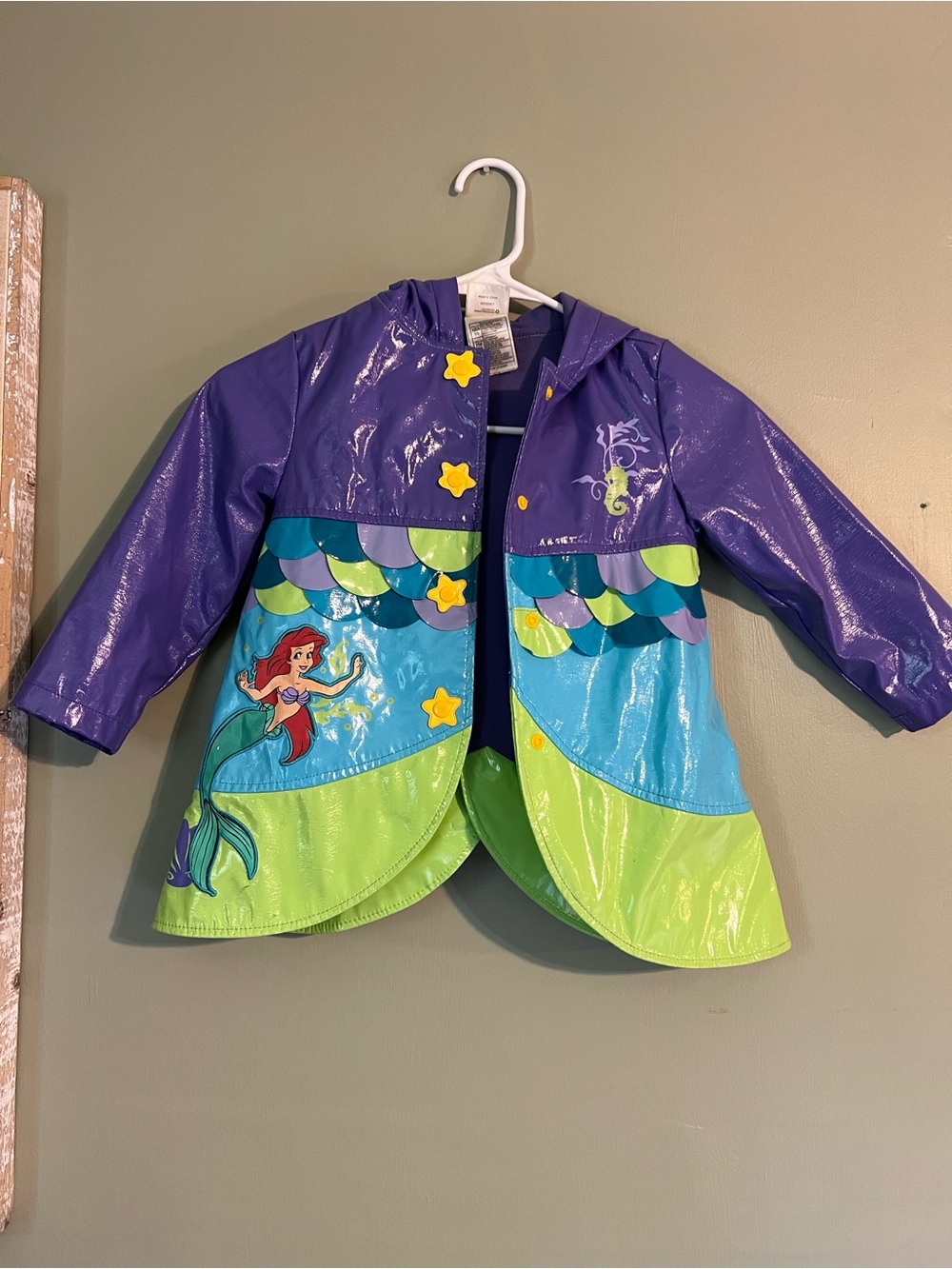 HTF Disney Purple, Teal & Lime Ariel Hooded Raincoat